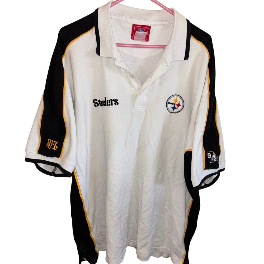 Y2K NFL Pittsburgh Steelers embroidered white black men’s polo shirt 2XL